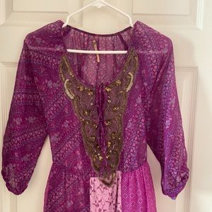 Free People Purple and Gold Floral Tunic